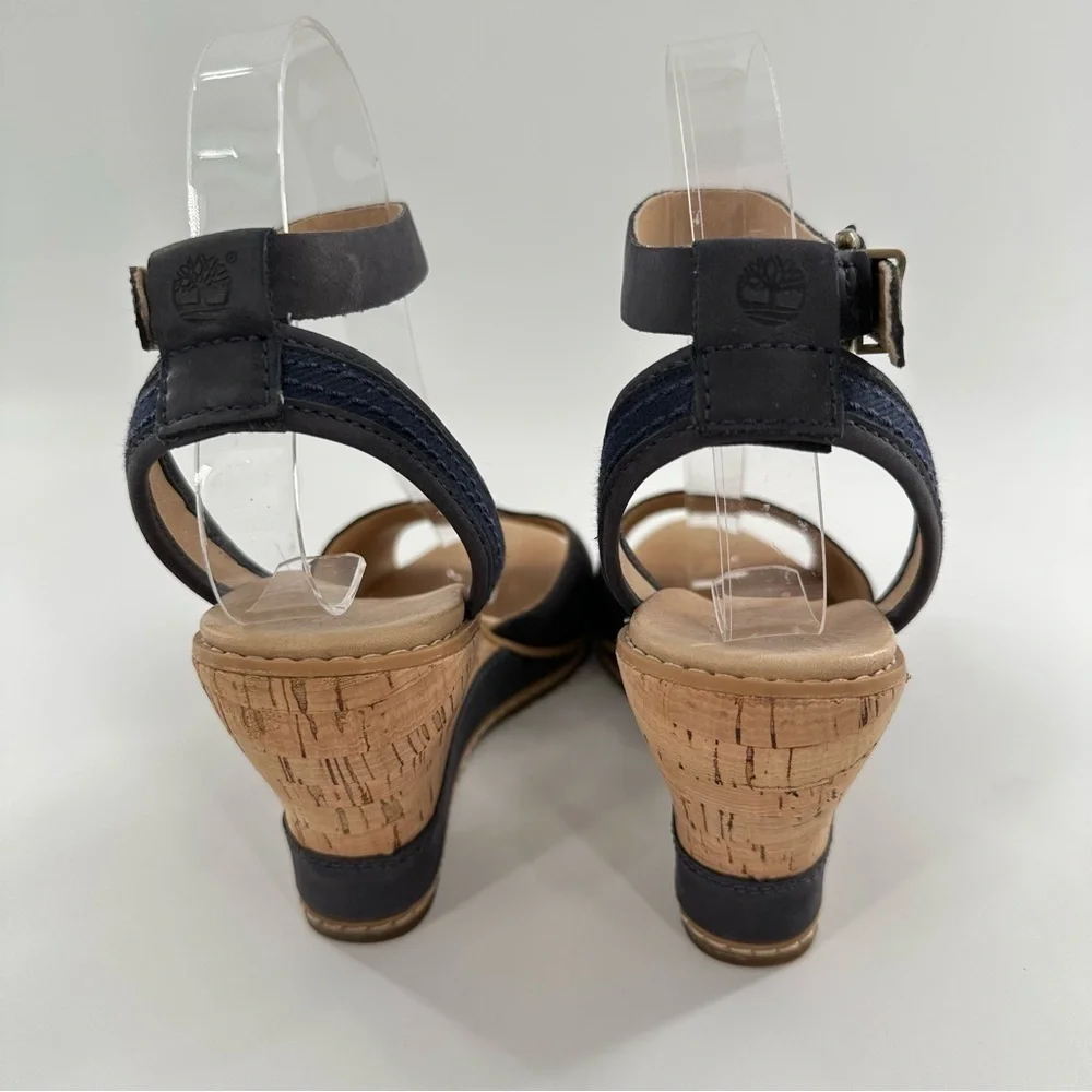 Timberland earth keepers sandals 6 37 navy blue nubuck leather walking wedges